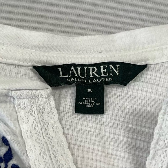Lauren Ralph Lauren Womens V-Neck Tunic Embroidered Cotton 3/4 Sleeve White Sz S - Picture 2 of 9